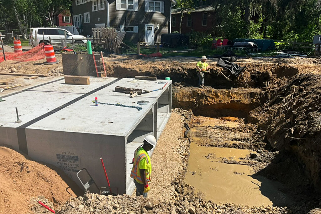 precast concrete culvert installation in excavation